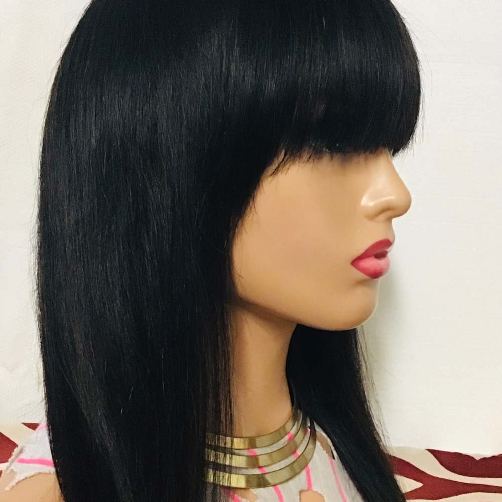 ✨❤️Mines Diamond Straight Human wig  natural color Bangs Glueless Machin…